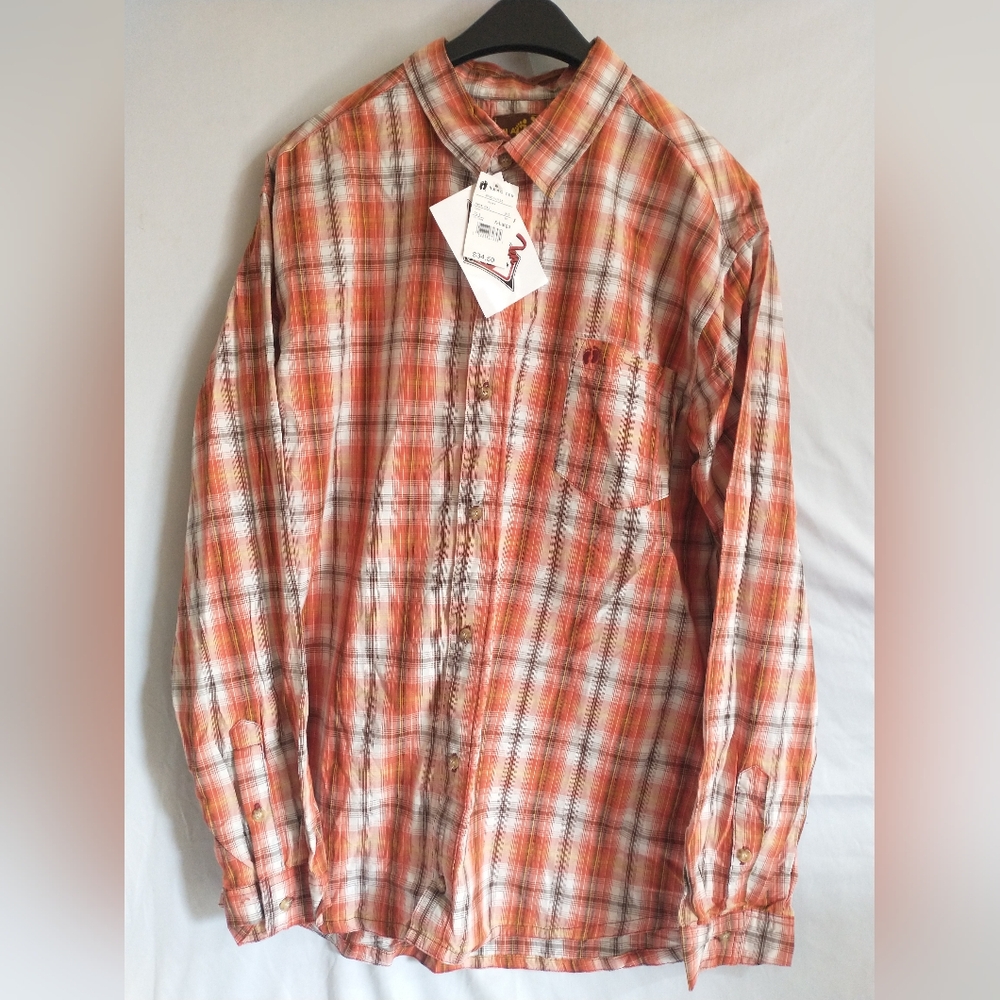 NWT Hang Ten Men's Button Down Long sleeve Plaid shirt XL Nepal Red